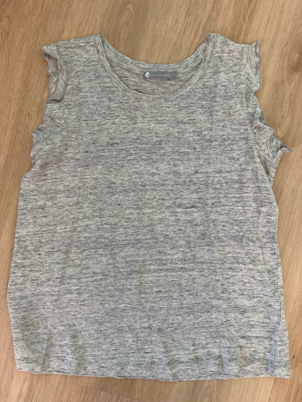 In2 by InCashmere 100% Linen Ruffle Sleeve Top Sz M Gray